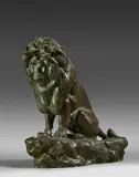 Lion assis sur un rocher by Henri Alfred Jacquemart, Épreuve en bronze à patine nuancée verte, sold Jun 2026