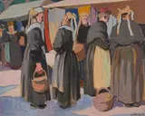 Bretonnes au marché by Pierre Belay, 1924, Gouache, sold Jun 2026