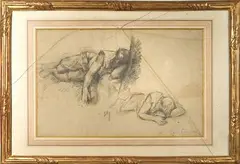 Personnage endormi by Léon Comerre, Crayon sur papier Monogrammé et signé du cachet d’atelier en bas à droite, sold Oct 2025