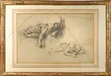 Personnage endormi by Léon Comerre, Crayon sur papier Monogrammé et signé du cachet d’atelier en bas à droite, sold Oct 2025