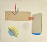 Composition géométrique by István Beöthy, Technique mixte : collage et rehauts de gouache sur papier, contrecollé sur un passe-parto, sold Oct 2025