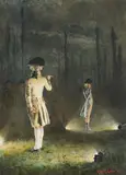 Le duel aux lanternes by Maurice Leloir, 1882, Aquarelle signée et datée, sold Feb 2025