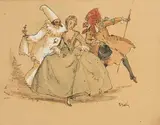 Décorateur de la Comédie française Scène de théâtre, Projet by Émile Bertin, Aquarelle sur papier marouflée sur carton, sold Feb 2025