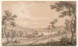Paysage animé, voyageur et cavaliers by Jean Chaufourier, Plume et encre brune sur traits de crayon noir, rehauts de craie blanche sur papier beige, sold Sep 2026