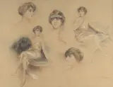 Étude de femme en buste ou assise, "Tante Zabo by Jules Cayron, Crayon, sanguine et rehauts, sold Sep 2026