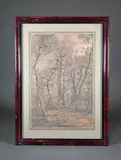 Bois-la-Grange" - Futaie by Lucien Ott, 1911, Pierre noire et aquarelle, sold Jul 2026