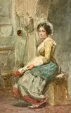 La servante by Francesco Didioni, Aquarelle sur carton signée en bas à droite, sold Jul 2026