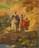 Cavaliers arabes dans un défilé by Adolf Schreyer, Panneau Signé en bas à gauche Schreyer, sold May 2026