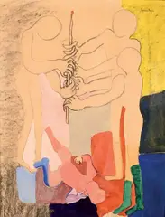 Trois personnages à l'enfant by Suzanne Roger, Technique mixte, gouache, crayon noir et estompe, sold Jul 2026