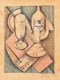Nature morte à la bouteille de Calvados by Albert Coste, Technique mixte, aquarelle, gouache, crayon et collage, sold Jul 2026