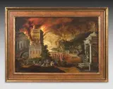 La fuite de Troie by Kerstiaen I de Keuninck, Panneau de chêne parqueté, sold Jun 2026