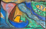 Blue boat by Pascal Moscovitz, 1990, Toile tendue sur panneau, sold Jul 2026