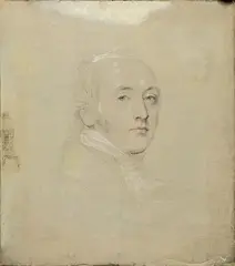 Étude de portrait d'homme, très probablement un autoportrait de l'artiste âgé d'environ 40 ans by Thomas Lawrence, vers 1799, Mine de plomb, craie et sanguine sur toile préparée grise, sold Jun 2026