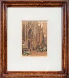 Marché devant l'église by Adolphe Hervier, 1866, Lavis, aquarelle et gouache, sold Jun 2026