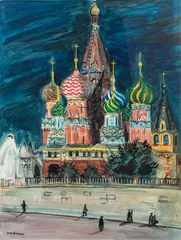 Basilique Basile le Bienheureux la nuit, Moscou by Yves Brayer, 1974, Aquarelle, sold Mar 2026