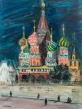 Basilique Basile le Bienheureux la nuit, Moscou by Yves Brayer, 1974, Aquarelle, sold Mar 2026