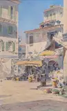 Scène de marché, probablement à Corfou by Angelos Giallinas, 1885, Encre et aquarelle sur papier, sold Feb 2026