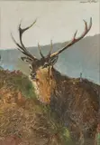 Cerf en forêt by Ivan Ivanovitch Kowalski, Gouache sur carton signée en haut à droite en caractères latins, sold Jan 2026
