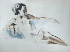 Jeune femme allongée by André Dignimont, Plume et aquarelle sur papier encadrée, sold Jan 2026