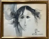 Portrait féminin de face by Jordi Aluma Masvidal, 1982, Encre noire et pastel sur papier, sold Jan 2026
