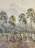 Fermiers et charrette, scène en Asie du Sud-Est by Dedy Suratin, Aquarelle sur papier, sold Jan 2026