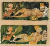 Deux nus à l'angelot by Roger Bissière, 1939, Pastel et fusain sur papier vergé chamois H_40,5 cm L_43,5 cm Provenance : - Galerie Jeann, sold Dec 2025