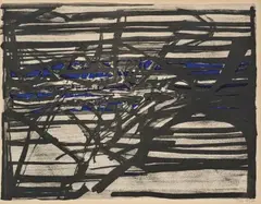 Bleue, Blanche, Noire, 1971 (Rivière 109) by Maria Helena Vieira da Silva, Lithographie en deux couleurs sur papier vélin d'Arches, sold Dec 2025