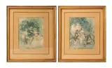 Une poule pour trois coqs" - "un coq pour trois poules by Théophile Fragonard, Plume et aquarelle sur trait de mine de plomb sur papier, une paire H_15 cm L_10,5 cm Au d, sold Nov 2025