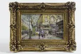 Vue d'une ruelle animée de Paris au printemps by Eugène Galien-Laloue, Aquarelle sur papier signée en bas à gauche Encadré sous verre, sold Nov 2025