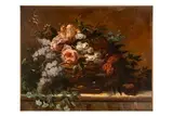 Coupe de fleurs sur un entablement by P. Roussel, Toile Signé en bas à droite, sold Sep 2025