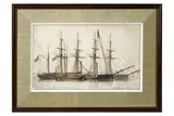 Quatre navires by François Geoffroi Roux, 1859, Encre, plume et aquarelle signé et daté, sold Sep 2025