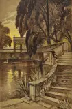 Paysage à l'escalier by Émile Bernard, Pastel et aquarelle sur papier H_47 cm L_31 cm (à vue), sold Jul 2025