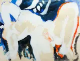 Nu sur fond bleu by Édouard Pignon, Gouache sur papier Signée en bas à gauche H_59 cm L_78 cm, sold Jul 2025