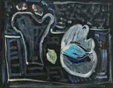 Nature morte au poisson et un citron avec un vase de fleurs by Francisco Bores, Gouache sur papier H_49 cm L_62,5 cm, sold Jul 2025
