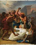 La lapidation de Saint Etienne by Jean-Bruno Gassies, Panneau Signé et daté en bas à droite Gassie, sold Jul 2025