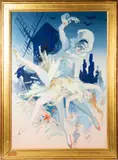 Pierrot et Colombine au Moulin de la Galette by Jules Chéret, Aquarelle, gouache et fusain sur papier Signée en bas à droite H_96 L_70 cm, sold Jul 2025