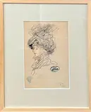 Jeune élégante en buste by Paul Renouard, Crayon et encre sur papier Cachet d’atelier Bel encadrement moderne, sold Oct 2025
