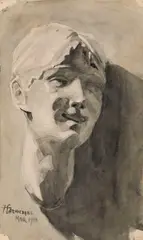 Portrait study by Franklin Carmichael, 1910, ink wash on paper, sold Apr 2026