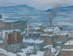 Quebec Winter Twilight by Robert Pilot, oil on canvas, sold Apr 2026