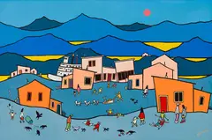 Blue Mountains Yukon by Ted Harrison, 1972, acrylic on canvas board, sold Mar 2026