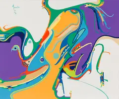 Devoted Songs by Alex Janvier, 1972, acrylic on canvas, sold Mar 2026