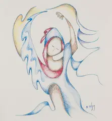 Celebration of Life by Daphne Odjig, 1990, coloured pencil on paper, sold Mar 2026