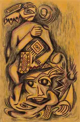 Nanabush and Windigo by Daphne Odjig, 1968, wax pastel on paper, sold Mar 2026