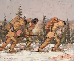 Trappeurs by Paul-Vanier Beaulieu, 1938, oil on canvas, sold Mar 2026