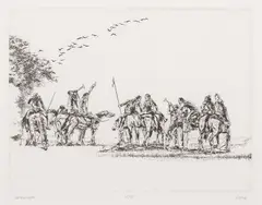 Horsemen by Ivan Eyre, 1979, etching on paper, sold Mar 2026