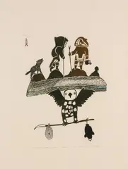 Old Women Speak of Owl by Pitseolak Ashoona, 1974, stonecut on paper, sold Feb 2026