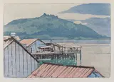 The Waterfront, Alert Bay, B.C. by Walter J. Phillips, colour woodcut on paper, sold Feb 2026