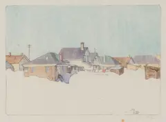 A Winnipeg Street, Snowbound by Walter J. Phillips, colour woodcut on paper, sold Feb 2026