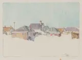 A Winnipeg Street, Snowbound by Walter J. Phillips, colour woodcut on paper, sold Feb 2026