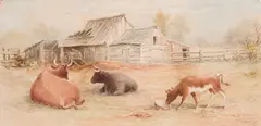 Cows at the Farm by Frederick Arthur Verner, 1895, watercolour on paper, sold Feb 2026